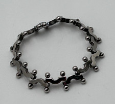 925 Sterling Silver Shiny Polished Ball Bead Bar Link Chain Bracelet Excellent