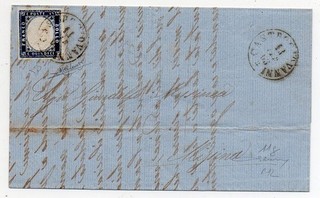1863 ITALY COVER SA#11g 15c INDACO CASTROGIOVANNI PMK $7900.00 DIENA RAYBAUDI