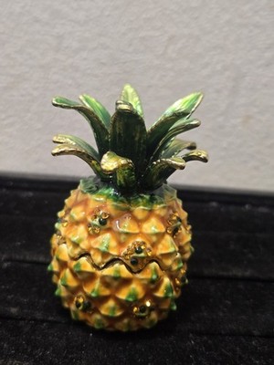 Hinged Pineapple Jeweled Trinket Box With Austrian Crystals 3''