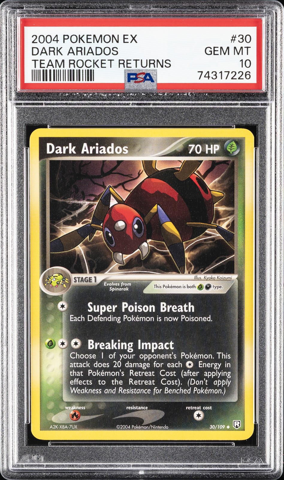 2004 POKEMON EX TEAM ROCKET RETURNS #30 DARK ARIADOS PSA 10