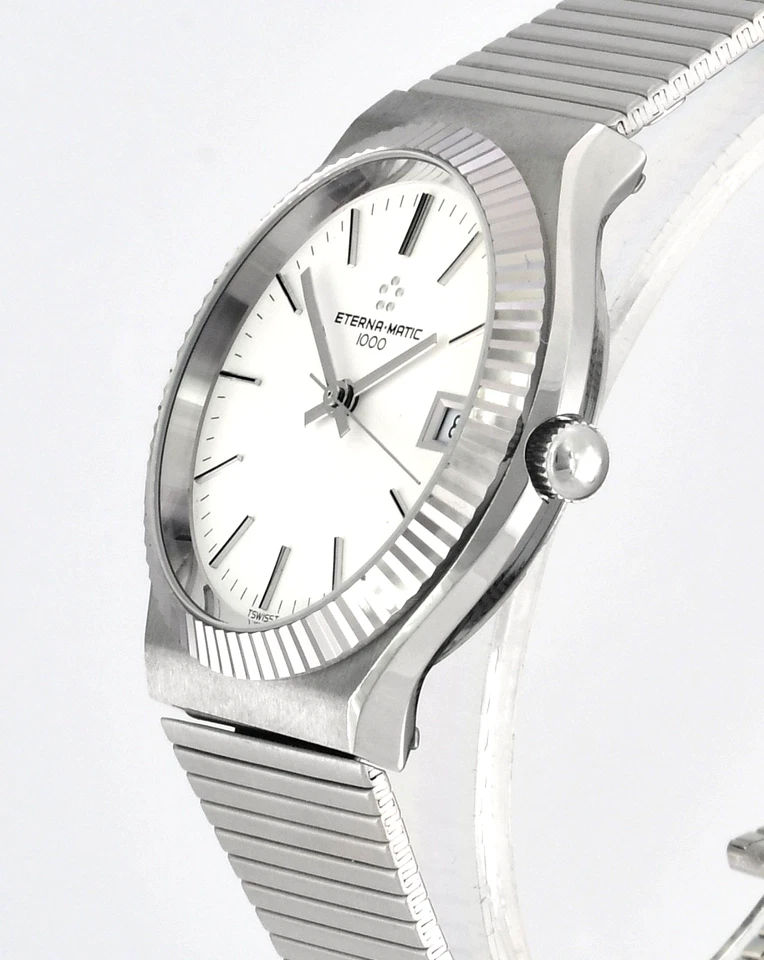 Vintage ETERNA MATIC 1000 Auto Date S/Steel Mens Wrist Watch - New Old Stock - - image 3 of 4
