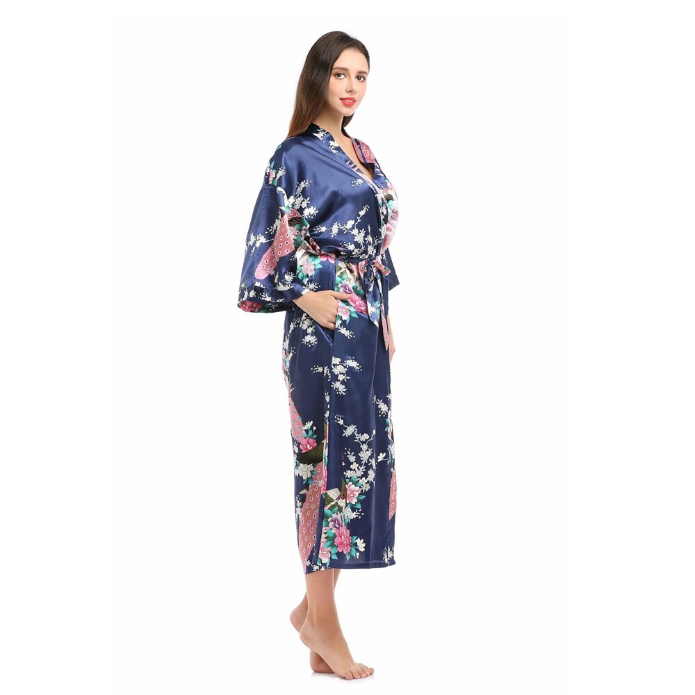 PRODESIGN Damen-Kimono Aus Satin – Langer Bademantel Mit Blumenmuster, Einheitsgröße, 100% Polyester