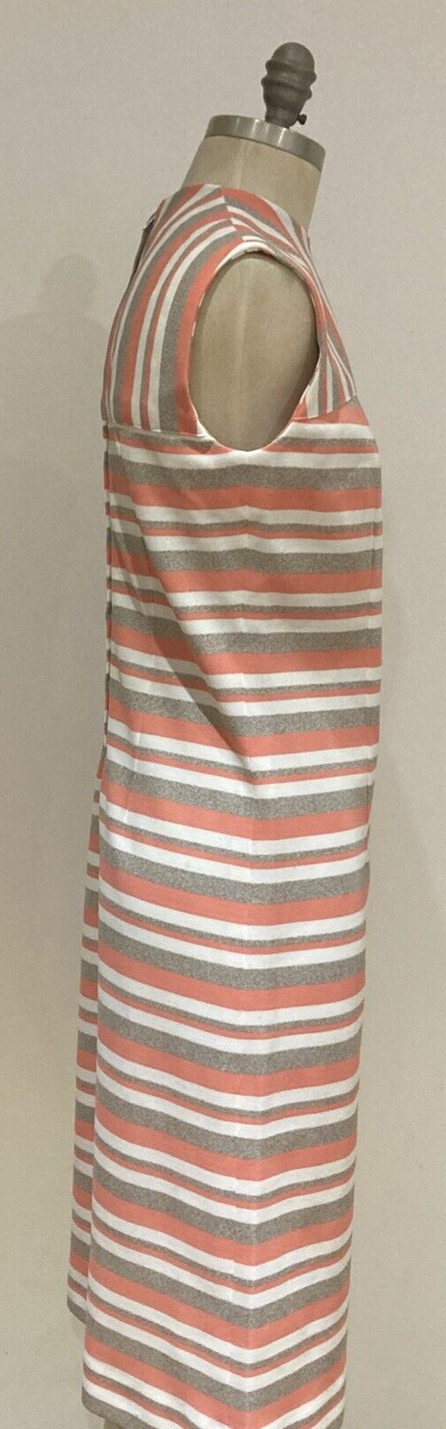 1970s Vintage Coral/Oatmeal/White Striped Sleeveless Dress, 17.5" pit to pit 5