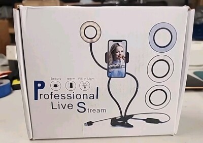 professional live stream system 3 color light adjustment phone stand NIB black 