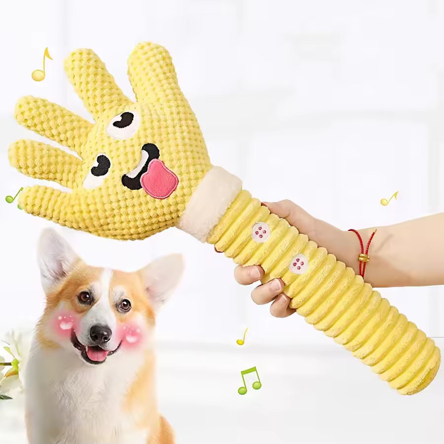 Palm-Shaped Squeaky Plush Dog Teething Toy for Chewing Puppies