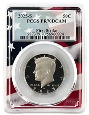 2025 S Kennedy Clad Half Dollar PCGS PR70 DCAM First Strike Flag Frame