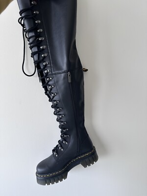 DR MARTENS BLACK Audrick Xtrm Nappa LEATHER 20 EYE PLATFORM BOOTS