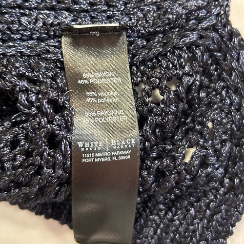 White House Black Market Women's Med Knitted/Crochet Shell Blouse Blk Sleeveless - Picture 5 of 7