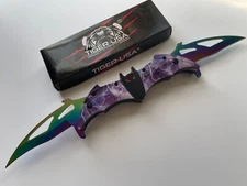 12.25" Spring Assisted Double Blade Bat Shape Knife Rainbow Blades SJ-1004-B