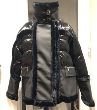 Manière De Voir Black (vegan)-leather Puffer Coat Jacket With Belt Size 14