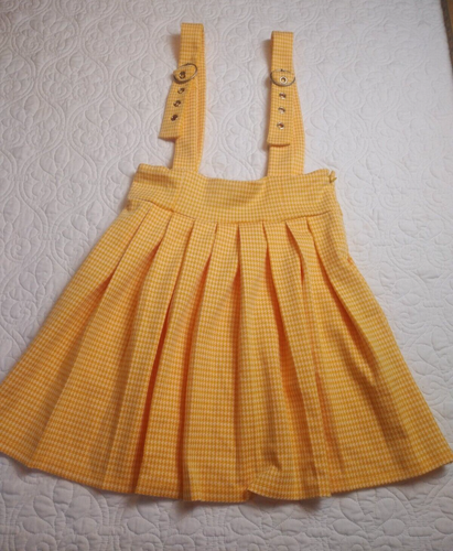 Forever 21 Yellow Checkered Suspender Skirt Sz Medium M Pleats Straps Buckles