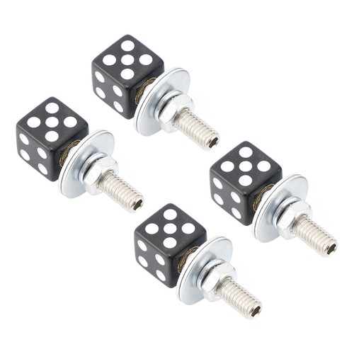 4x Motorcycle Bike Plastic Black Dice License Plate Bolt On Screw On Frame Nut