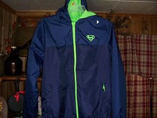 SUPERMAN MENS HOODED ZIPPER JACKET SIZE SMALL COLOR BLUE GREEN COMIC BOOK HERO