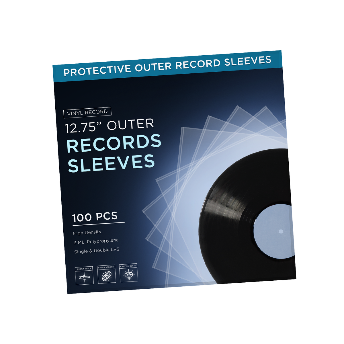 100 Inner Sleeves + Premium Resealable Outer Bags for 12 33rpm Vinyl Records Clear - Disco de Vinilo Fundas Transparente