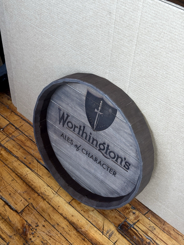 Worthington's Ales of Character Beer Bar Sign Wood Barrel Head 21" Size - Picture 2 of 10