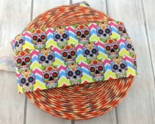 Grosgrain Ribbon 7/8" Printed Day of the Dead Sugar Skull Ribbon