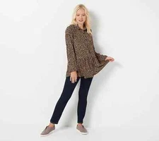 LOGO Lori Goldstein Stretch Woven Button Front Blouse-A365840-NEW (More Colors)