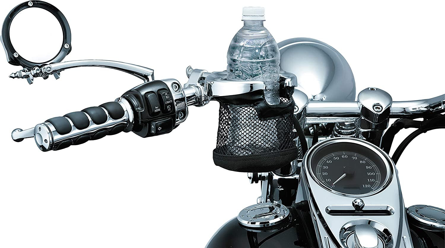 Kuryakyn 1475 Motorcycle Handlebar Drink/Cup Holder with Mesh Basket 0603-0514