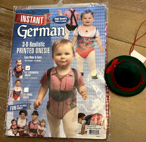 German Boy Lederhosen Short Sleeve One Piece Halloween, 12m Mini Green Felt Hat