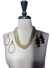 Multi-strand Gold Metallic Necklace with Two Pair Matching Earrings