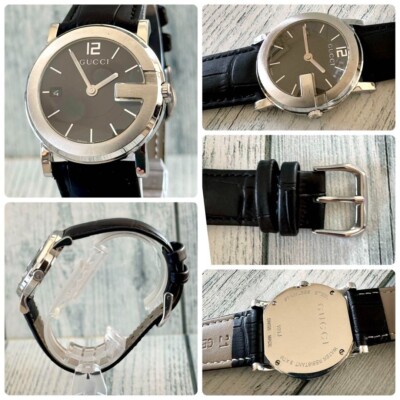 【希少】グッチ GUCCI 腕時計 101J シルバー ブラック調 Rare Gucci Watch 101J Silver Black Rare Used Japan Check
