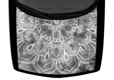 Grayscale Mandala Boho Truck Vinyl Decal Car 58'' x 65'' Graphic Hood Wrap US Made