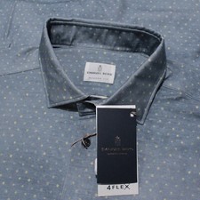 Emanuel Berg NWT Byron Casual Button Down Shirt Size 46 18 XXL Blue w Polka Dots