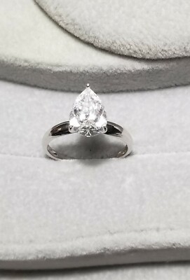 QVC 14k White gold Pear Diamonique DQCZ Engagement Ring PAJ Dq Cz
