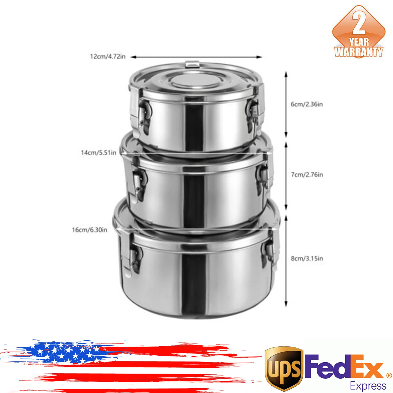 3 Sets Stainless Steel Food Storage Containers, Kitchen Food Containers Airtight