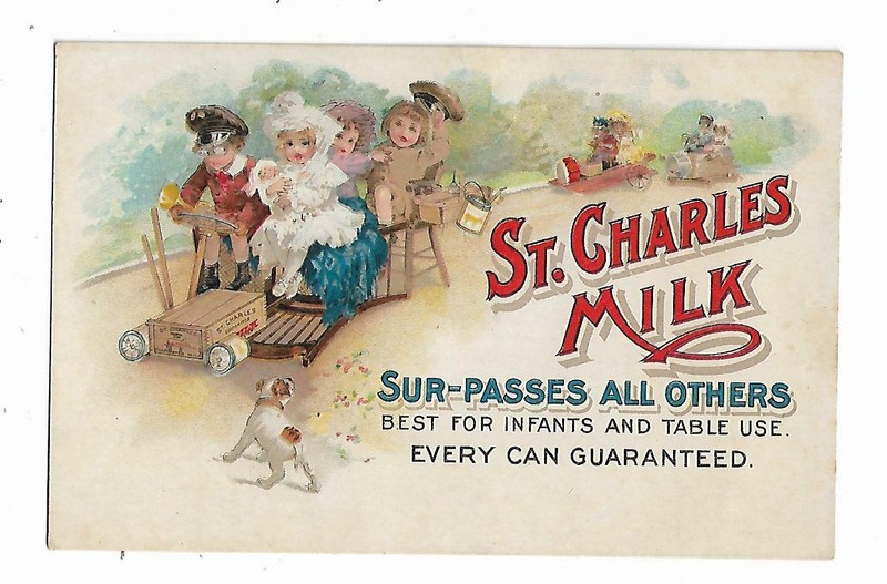 UNDIVIDED Advertising Post Card St. Charles MILK Children Soap Box Car At Play