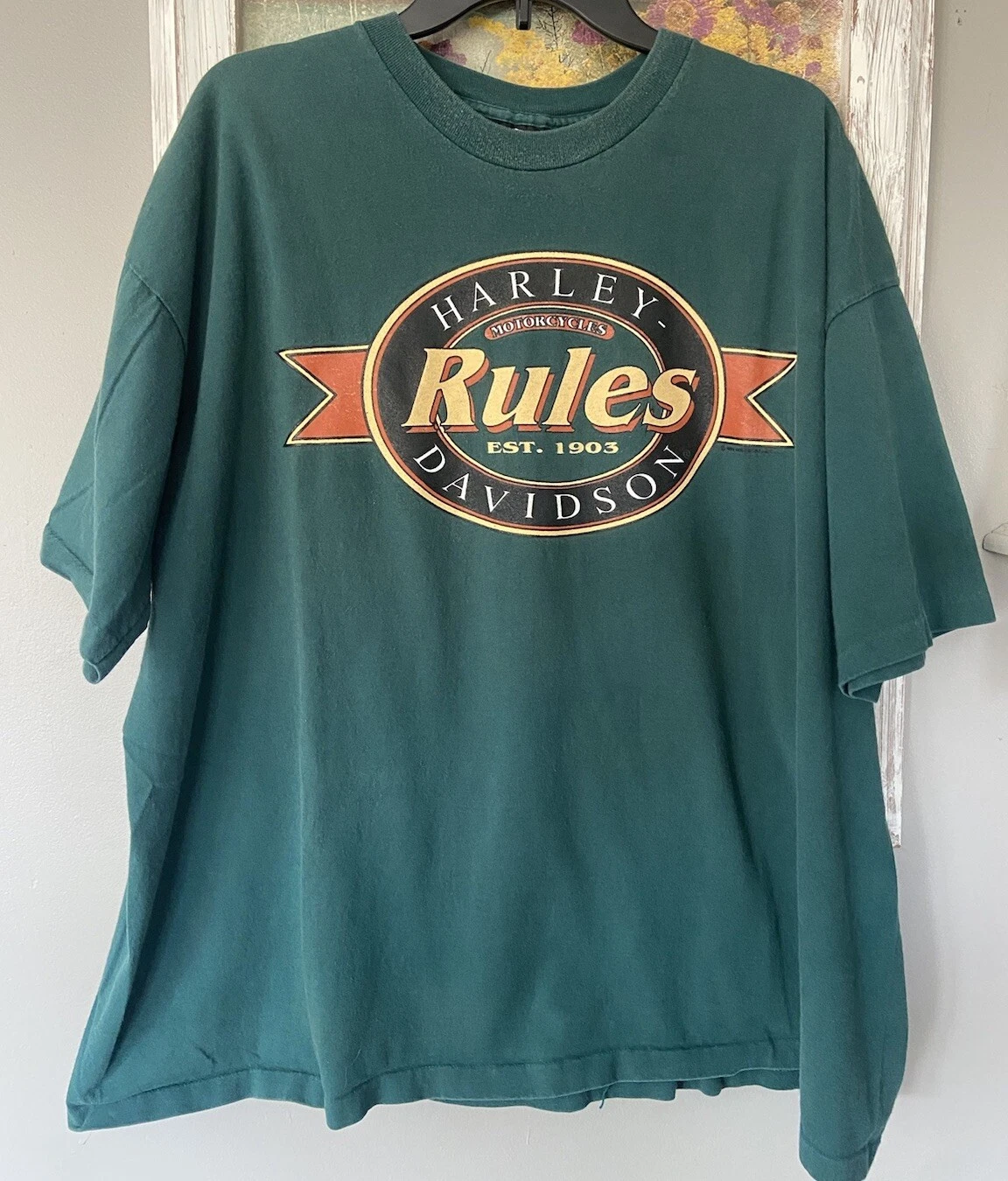 90’s Harley Davidson T-Shirt Men's XXL Green Ft Wayne IN “Harley Rules”