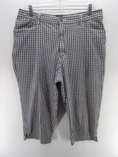 VINTAGE Lee Pants Women 16 Blue Capri High Rise Plaid Straight Casuals Cropped