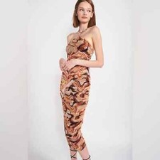 NEW Women’s En Saison Esther Ruched Halter Neck Cutout Midi Dress Size L NWT