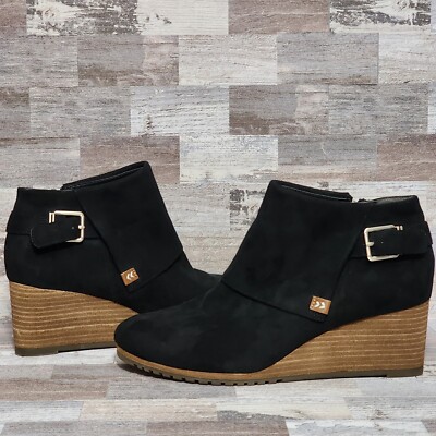 Dr Scholls Boots Womens M Conquer Ankle Booties Black Fabric Zip Up Wedge  - Main Image