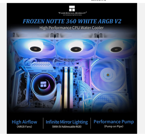 Refroidisseur CPU Thermalright Frozen Notte 360 blanc ARGB V2 refroidissement par eau - Photo 2/9
