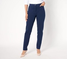 Susan Graver Regular Smart Ponte Slim Leg Trouser Pants Navy S New