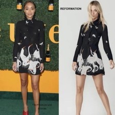 Reformation Serafina Mini Dress in Black Butterfly Crane 2