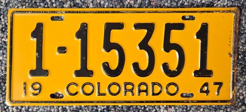 1947 COLORADO CO LICENSE PLATE TAG # ‘15351' DENVER COUNTY; ANTIQUE, Vintage