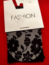 TG. 4 L Calzedonia collant pantyhose pizzo Nero FIORI Strupfhosen black FASHION