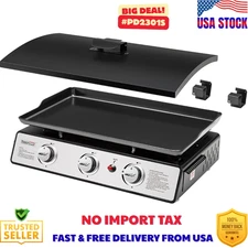 Royal Gourmet Portable 3-Burner Gas Grill Griddle with Top Hard Cover