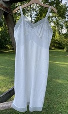 VTG 70s Empire Waist White Slip Dress Nightgown 38  Chest Medium Sheer Nylon