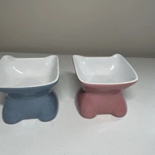 Whisker City Elevated Ceramic Cat Bowls Boy & Girl