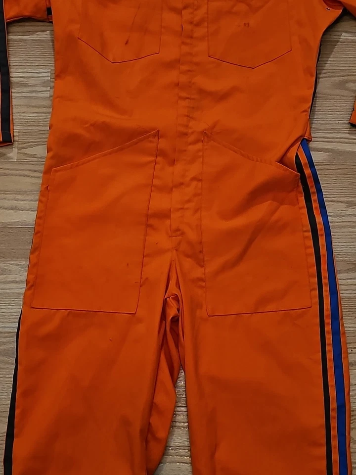 Vintage Racing Stripe Coveralls Sz 36 Blaze Orange Full Zip Long Sleeve Pockets - Image 3 of 4
