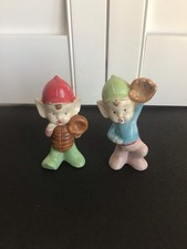 2 VTG CERAMIC BASEBALL ELVES GNOMES PIXIES FIGURINES CATCHER & FIELDER JAPAN