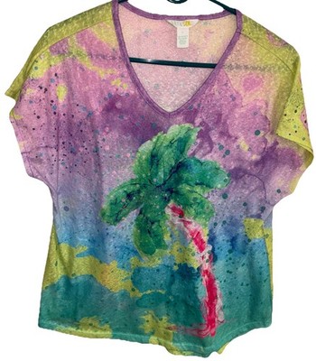 Ellen Negley Art & Soul Women's Top Size L Multicolor Tropical Theme