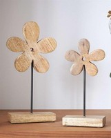 "Deko Figur \"Blume\" Mango Holz, 2Er Set 25 + 30 Cm Hoch, Tischdeko, Holzdeko"