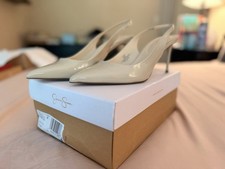 Jessica Simpson Patent Leather Slingback Stiletto Heels Stormy Grey Cushioned 9M