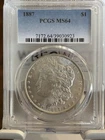 1887 Morgan Dollar Philadelphia PCGS MS64 Silver $1 Coin Business Strike 0.9