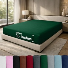 100 Cotton Jersey Fitted Sheet, Queen, Huntergreen, 16 Inch Deep Pockets, Ul...