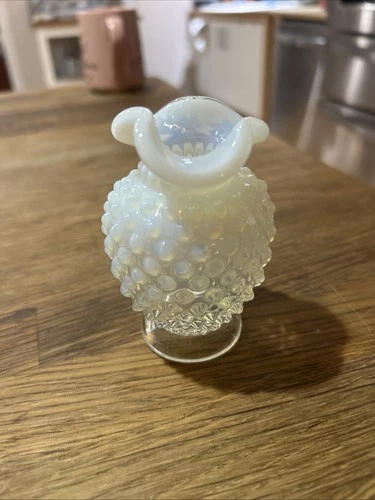 Vintage Hobnail White Opalescent Small Bud Floral 4 inch Vase